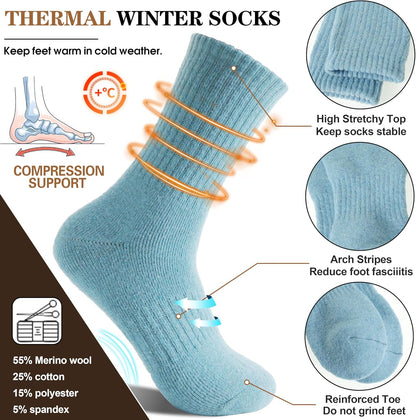 MOGGEI 5 Pairs Womens Merino Wool Socks Hiking Warm Winter Thick Thermal Crew Cozy Cabin Ladies Gift Comfy Boot Work Socks