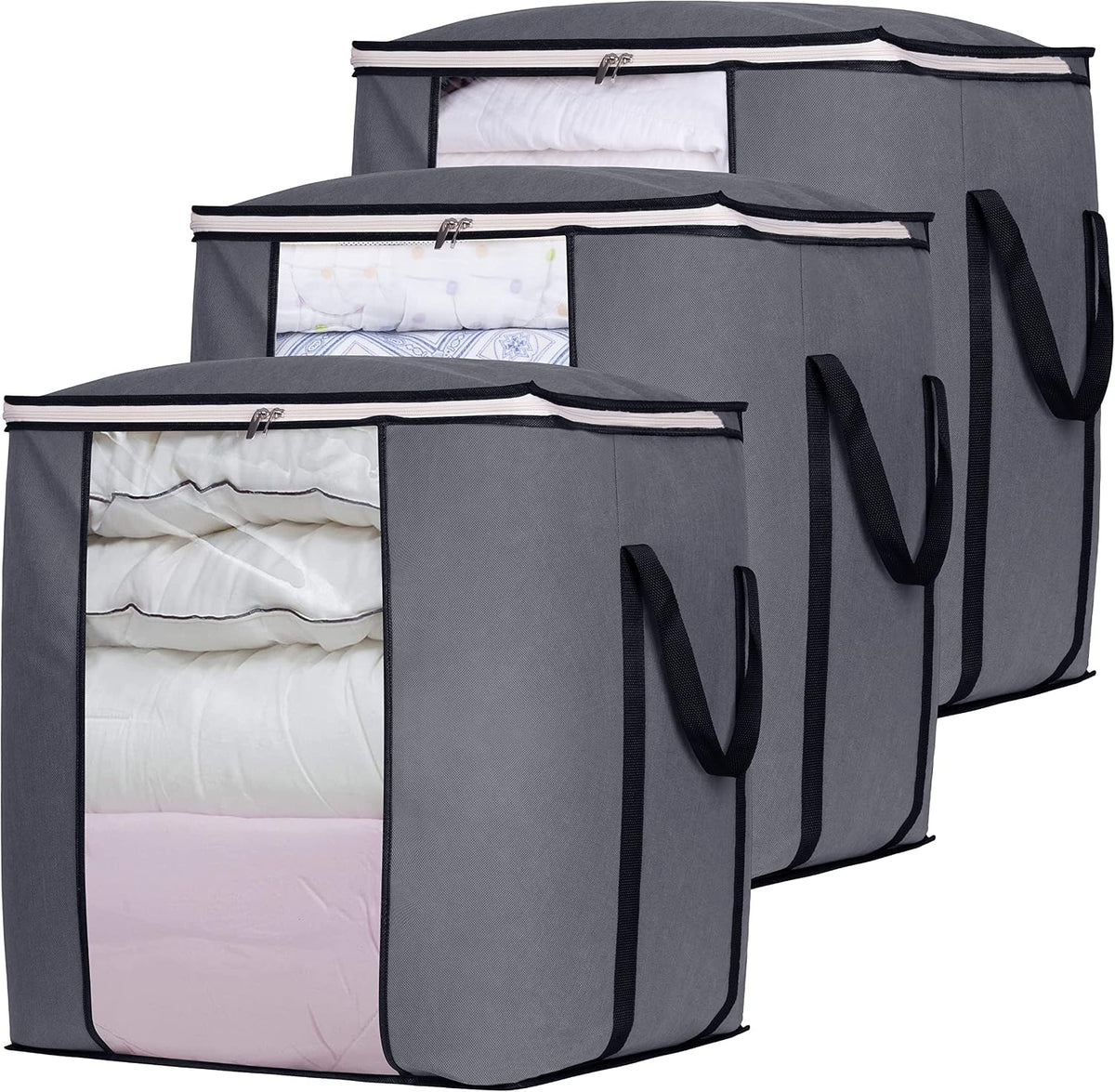 SLEEPING LAMB 120L Extra Large Blanket Storage Bags Breathable Clothes Storage Containers for King Comforter Bedding Pillow Sheet, Reinforced Handles, Grey