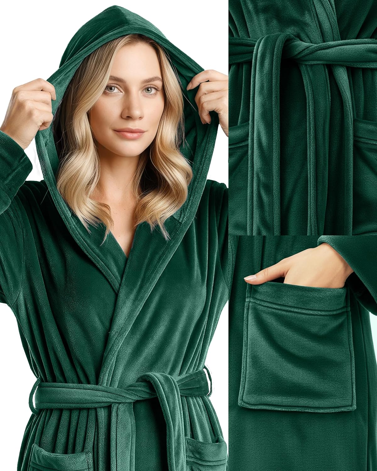 NY Threads Premium Womens Robe with Hood, Plush Fleece Long Bath Robe for Women, Fluffy Soft Women's Bathrobe
