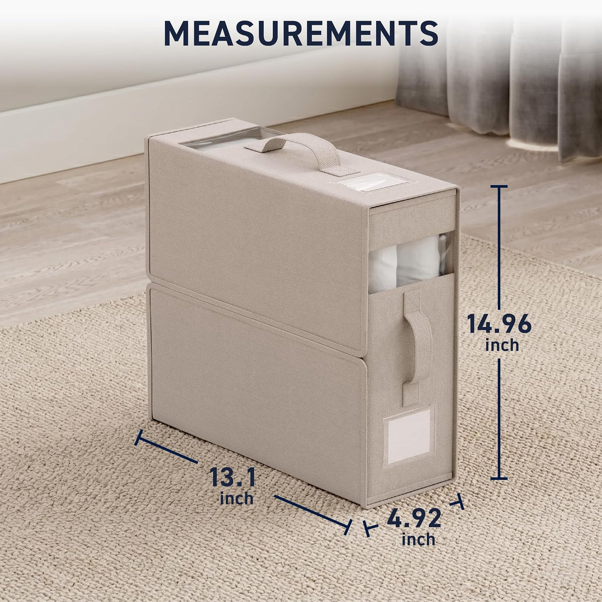 Ornavo Home Linen Bed Sheet Organizer Bins 4 Pack, With Handles, Beige
