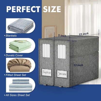 Furnhome Bed Sheet Organizers and Storage, Foldable Linen Closet Organizer Box with Clear Window, Labels & Reinforced Handles, Stackable Space Saving Bedding Storage for King Queen Sheet Set