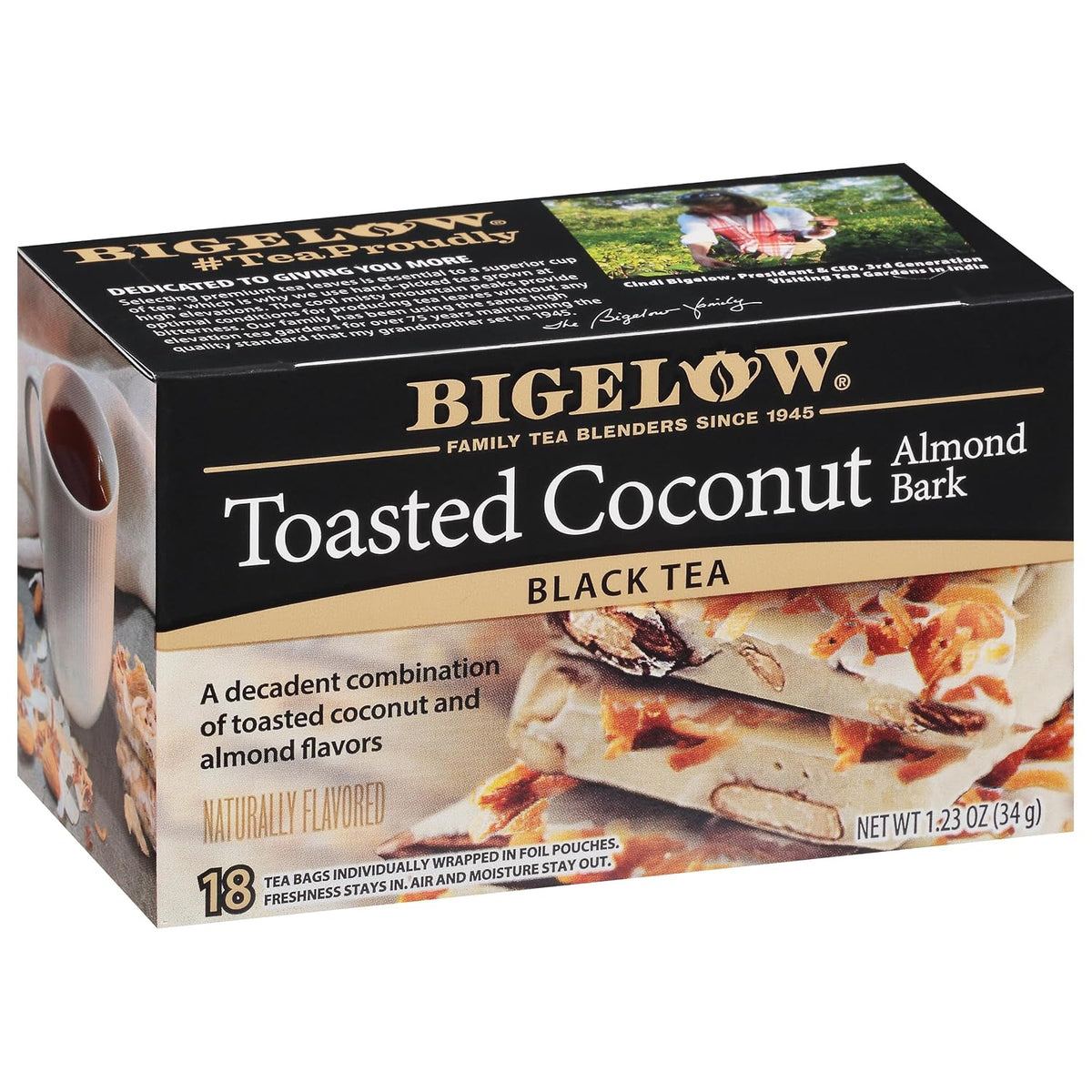 Bigelow Tea Toasted Coconut Almond Bark Black Tea, Caffeinated Tea with Coconut and Almond, 18 Count Box (Pack of 6), 108 Total Tea Bags