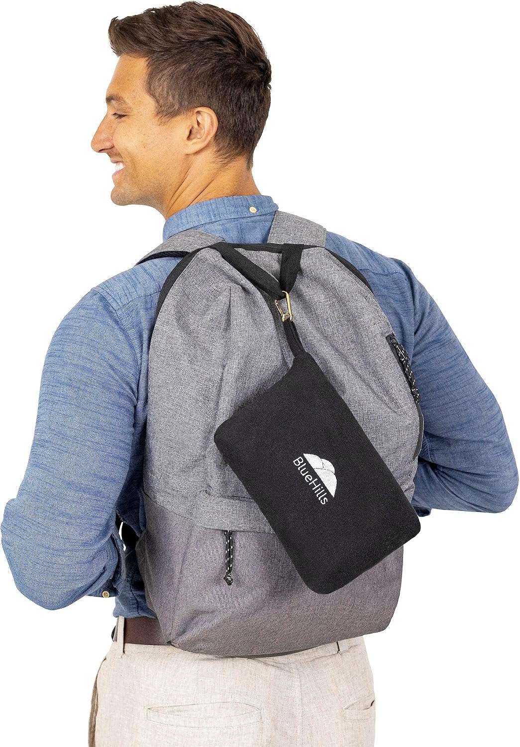 BlueHills Travel Blanket Pillow Compact Lightweight Pocket Size Airplane Traveling Essential Flight Trip Throw in Bag Portable Case Plane Accessory Gray L01