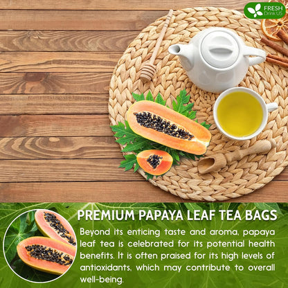 FreshDrinkUS, Premium 40 Papaya Leaf Tea Bags, 100% Natural & Pure from Papaya Leaves. Loose Leaf Herbal Tea. Made with Natural Material Tea Bags. No Sugar, No Caffeine, No Gluten, Vegan.