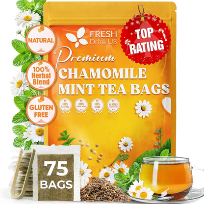 FreshDrinkUS, Premium 60 Chamomile Lavender Tea Bags, Calming Herbal Blend Strong Support for Relaxation & Better Sleep | Naturally Caffeine-Free Bedtime Tea with Soothing Floral Aroma, 100% Natural, Hand-made No Sugar/ Caffeine/ Gluten, Vegan - Colors A