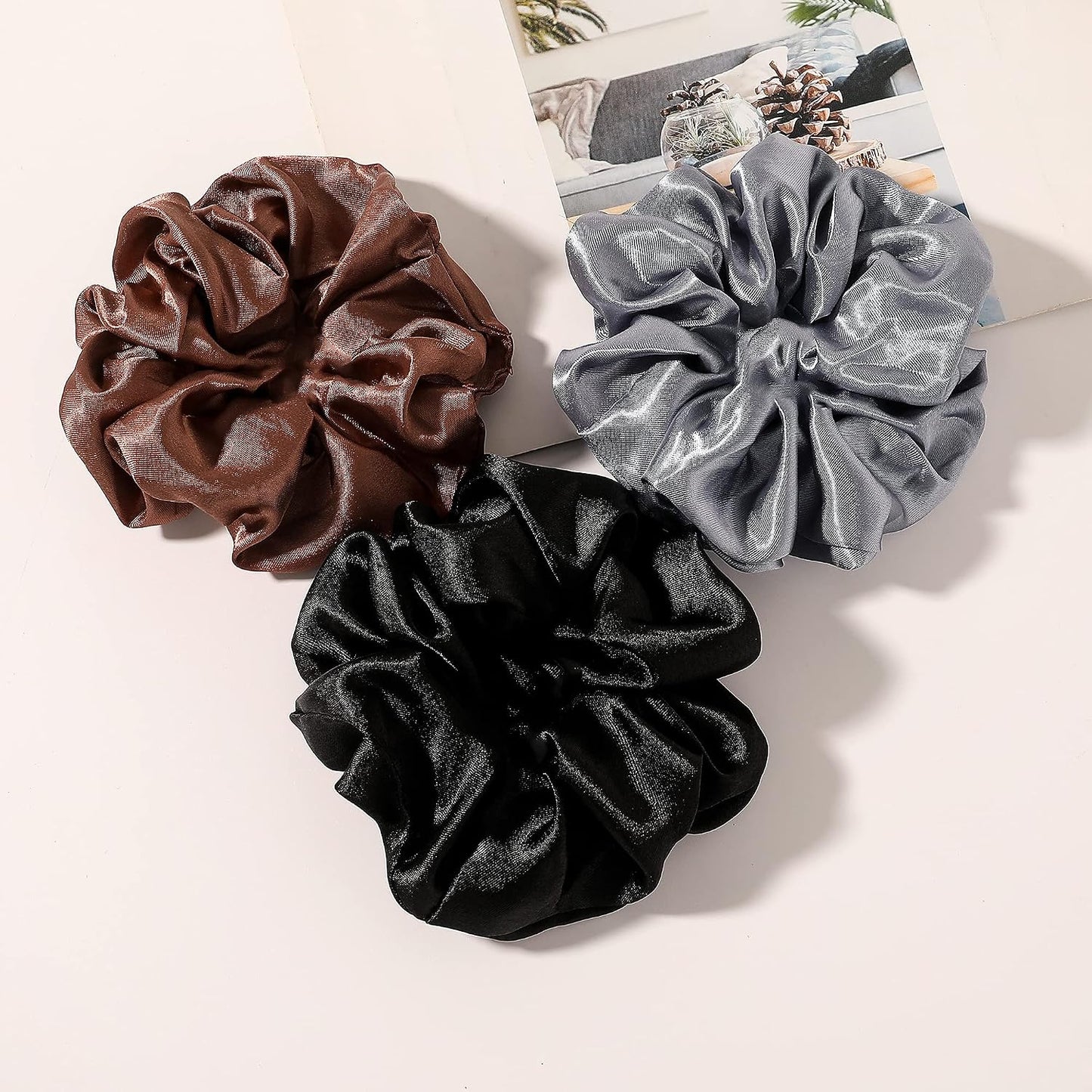 16 Pcs Scrunchies for Women - Black Satin Silk Scrunchies for Girls Hair Ties Elastics Bands Ponytail Holder Hair Accessories