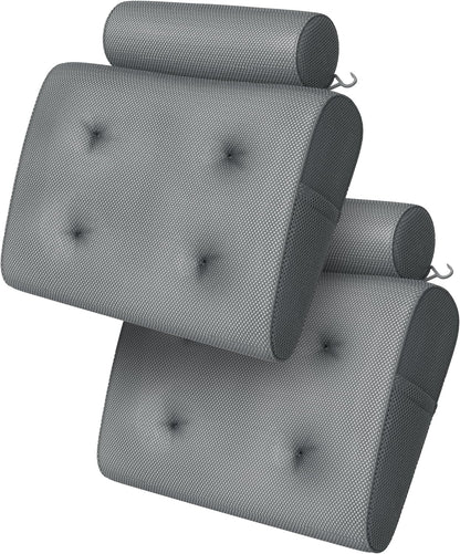 Everlasting Comfort Luxury Bath Pillows for Tub with Head and Neck Support - Non-Slip Bathtub Pillow with Suction Cups, Quick-Drying Mesh & Drying Hook - Jacuzzi & Spa Accessories for Women - Gray