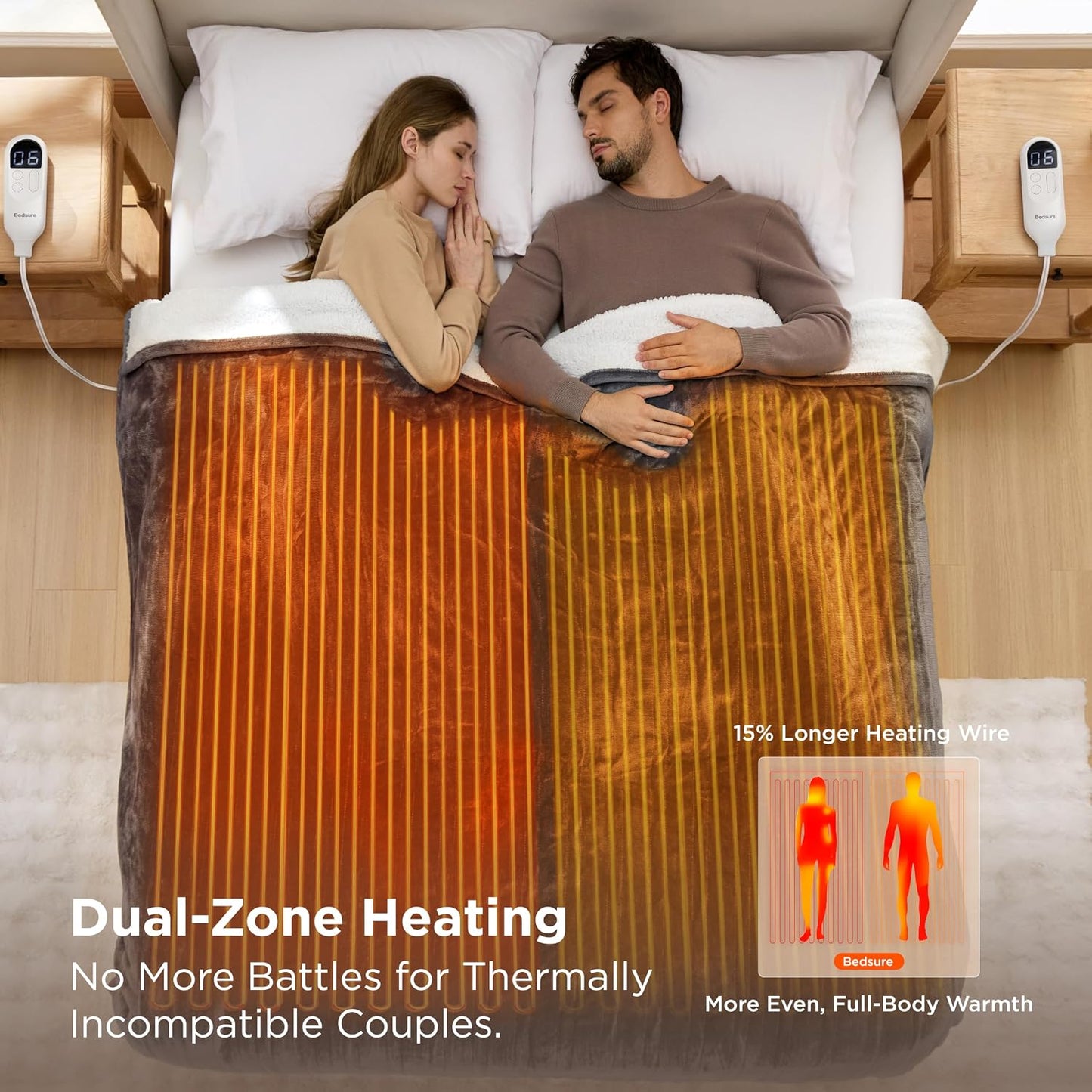 Bedsure Heated Blanket Throw Blanket with Preheat Function - Fast Heating Electric Blanket, Soft Flannel Throw with 6 Time Settings(Up to 10H), 6 Heating Settings, Gifts for Grandma (50"x60", Cream)
