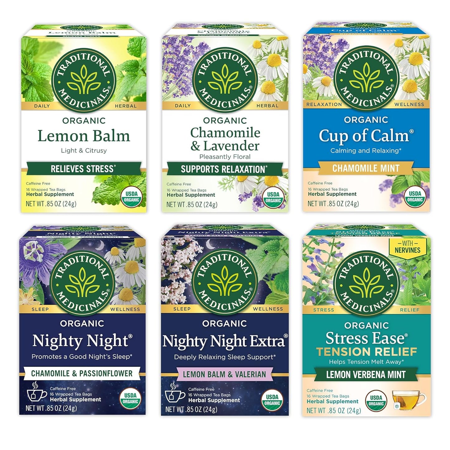 Traditional Medicinals Organic, Nighty Night Extra, Valerian Root & Lemon Balm - Herbal Sleep Aid Tea - Kosher, Non-GMO, Caffeine-Free, Compostable - 96 Tea Bags (6 Packs of 16)
