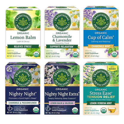 Traditional Medicinals Organic, Nighty Night Extra, Valerian Root & Lemon Balm - Herbal Sleep Aid Tea - Kosher, Non-GMO, Caffeine-Free, Compostable - 96 Tea Bags (6 Packs of 16)