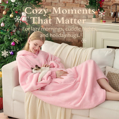 Krifey Wearable Blanket Hoodie, Oversized Sherpa Hooded Blanket for Adults | Soft sherpa fleece with sleeves and pocket; oversized fit for lounging, WFH, camping, Christmas and white elephant gifts.