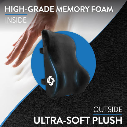 Samsonite Memory Foam Lumbar Support Pillow, Ergonomic Back Cushion for Office Chair, Gaming Chair, Automotive Full Back Support, Home Essentials for Sitting Comfort and Posture Relief, Black