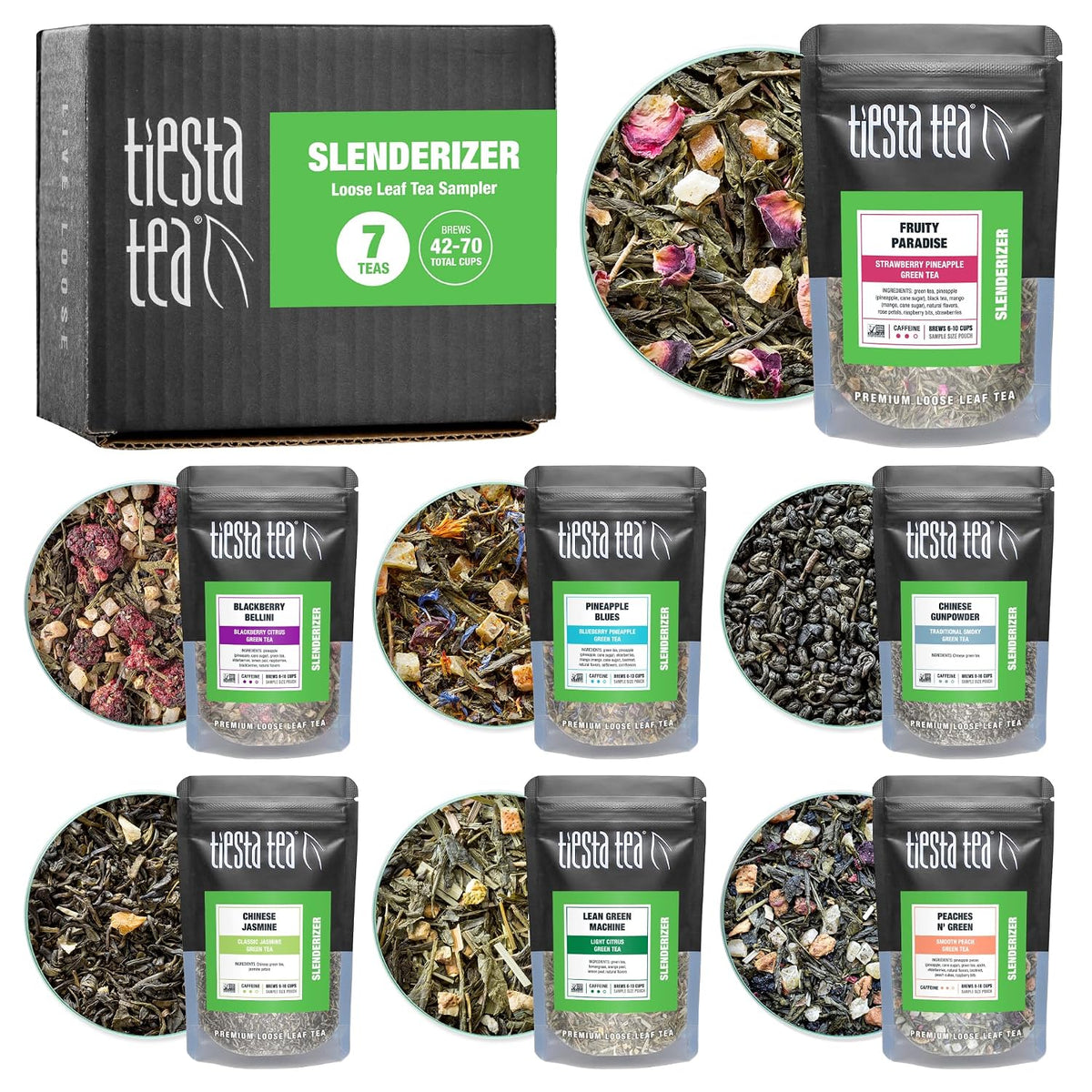 Tiesta Tea 7 Green Teas Dry Flight Sampler Loose Leaf 7 Pouches
