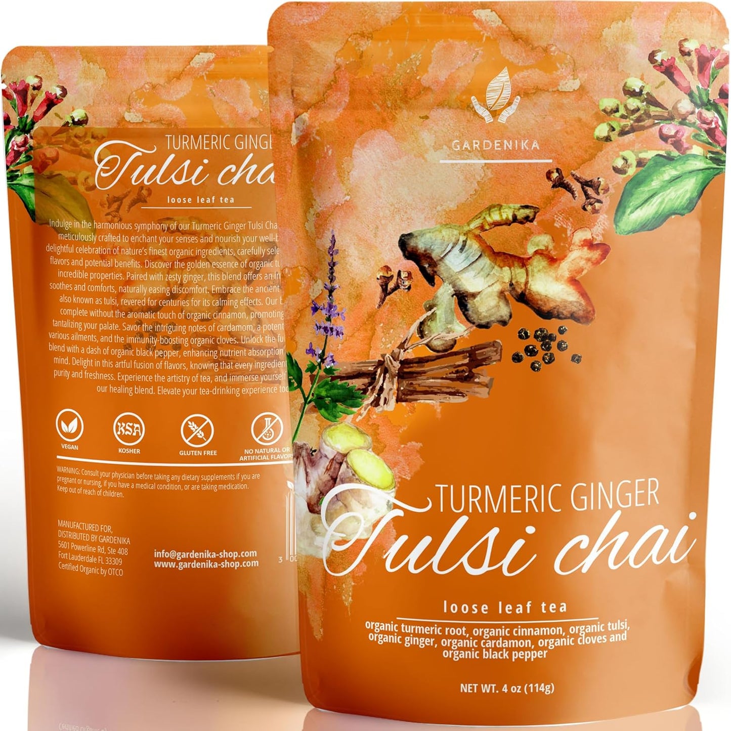 Gardenika Organic Loose Leaf Tea Sampler – 8 Pack, 1 LB – Herbal and Naturally Caffeine-Free Set - Ayurvedic Assortment Blend