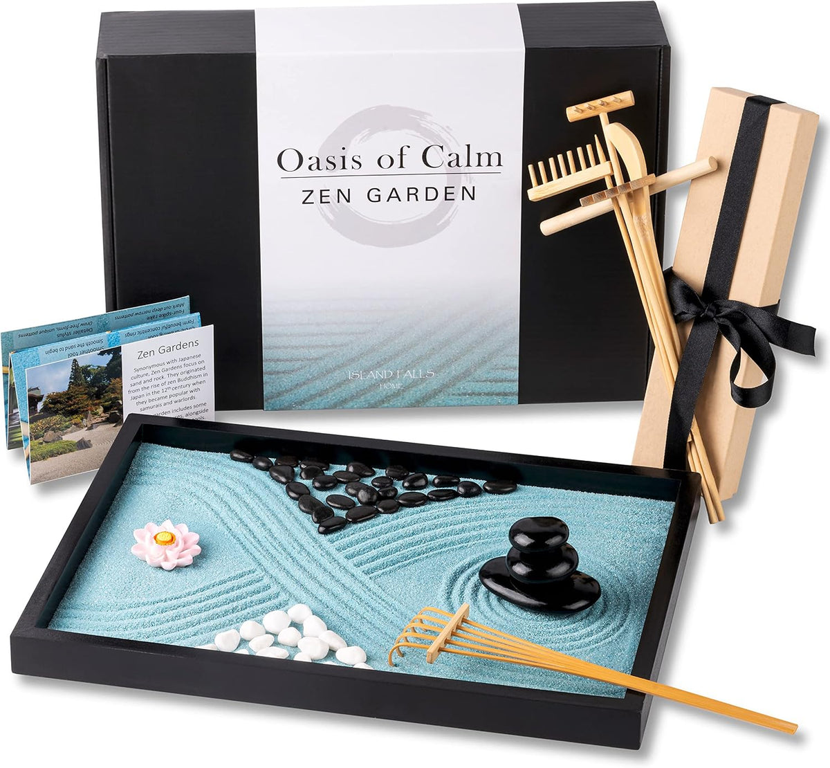 Oasis of Calm Zen Garden Kit for Desk, Mini Zen Garden 11x8in Decor