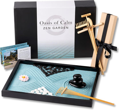 Oasis of Calm Zen Garden Kit for Desk, Mini Zen Garden 11x8in Decor