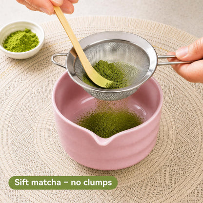 Matcha Whisk Set with Ceramic Bowl - Complete Matcha Making Kit, Bamboo Whisk (Chasen), Whisk Holder, Matcha Powder Sifter, Scoop, Japanese Tea Ceremony Tools（Green）