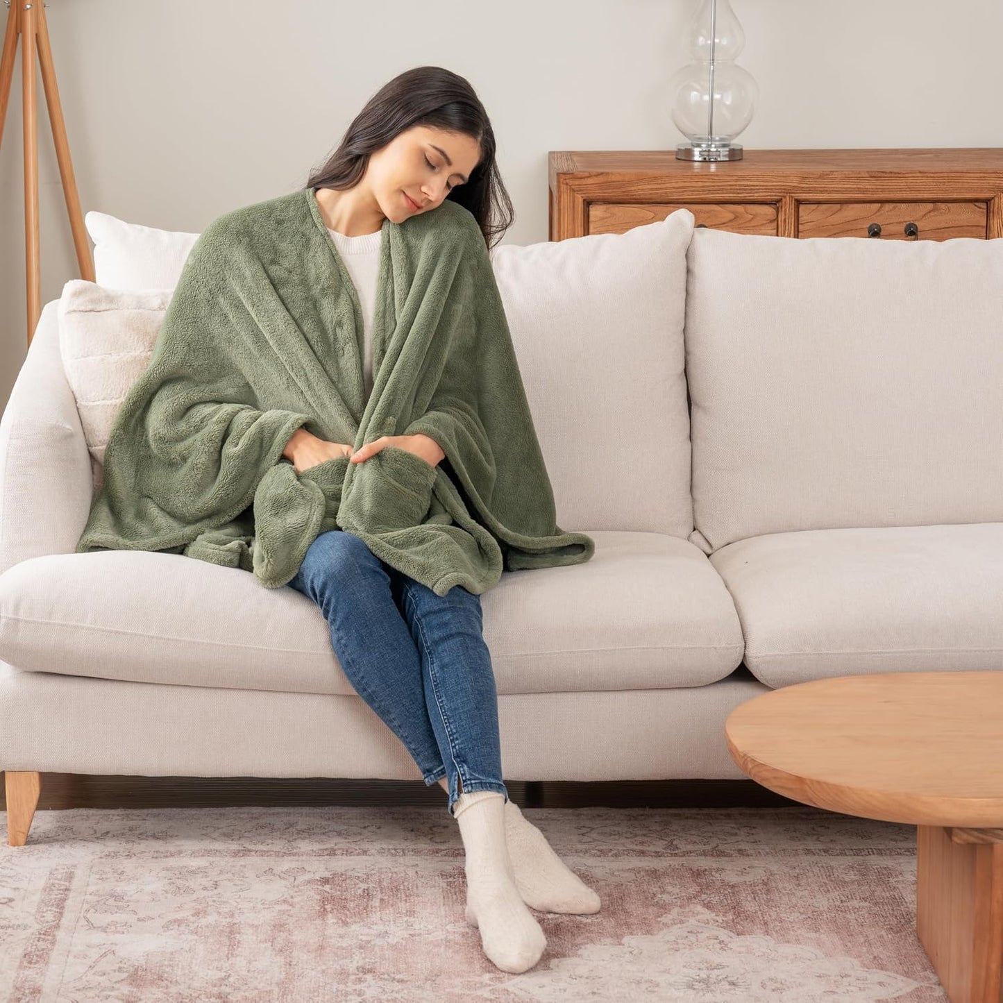 Berkshire Blanket Primalush™ Wearable Blanket, Cozy Loungewear Pocketed Plush Cape Wrap for Adults & Teens(Purple, One Size 58"X64")