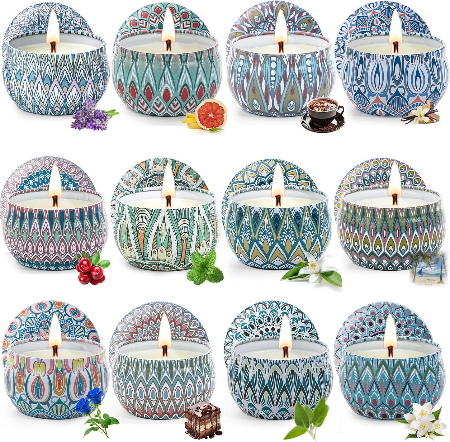 Candles, Scented Candles Gift Set for Women, 8 Pack Fruity Floral Soy Wax Aromatherapy Candles, Travel Tin Candles in Artist Gift Box, Birthday Gifts for Mom, Wife, Sister, Friend, Housewarming
