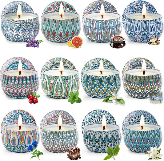 Candles, Scented Candles Gift Set for Women, 8 Pack Fruity Floral Soy Wax Aromatherapy Candles, Travel Tin Candles in Artist Gift Box, Birthday Gifts for Mom, Wife, Sister, Friend, Housewarming