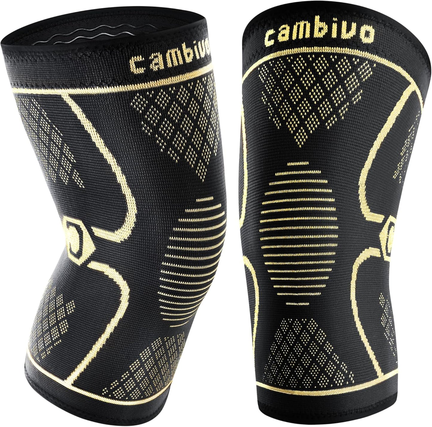CAMBIVO 2 Pack Knee Braces for Women & Men, Knee Compression Sleeves for Knee Pain Relief, Knee Support with Non-Slip Silicone, Breathable, for Running, Workout, Weightlifting & Daily Use, Arthritis Support (Black, Medium)