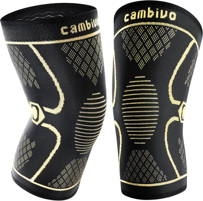CAMBIVO 2 Pack Knee Braces for Women & Men, Knee Compression Sleeves for Knee Pain Relief, Knee Support with Non-Slip Silicone, Breathable, for Running, Workout, Weightlifting & Daily Use, Arthritis Support (Black, Medium)