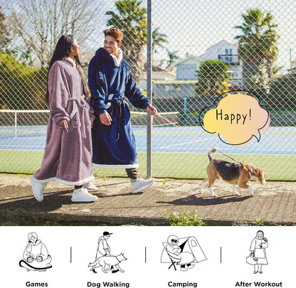 Bedsure Wearable Blanket Hoodie, Long Hooded Blanket Sweatshirt as Mothers Birthday Gifts for Women, Cozy Sherpa Hoodie for Adult, Standard, Grey