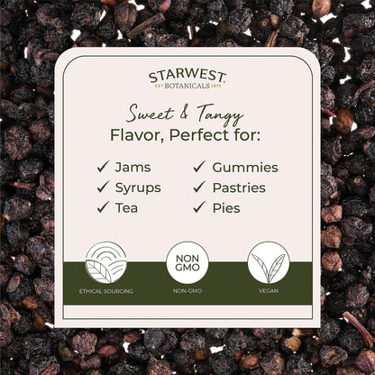 Starwest Botanicals Organic Elderberries for Tea, Non-GMO - Bulk 1 lb Bag