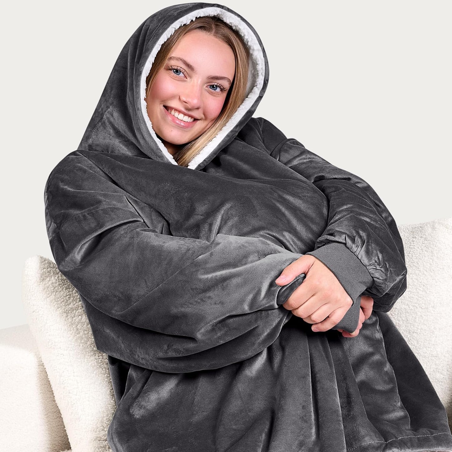Bare Home Wearable Blanket Hoodie - Soft Plush Sherpa - Warm and Cozy - Oversized Wearable Blanket