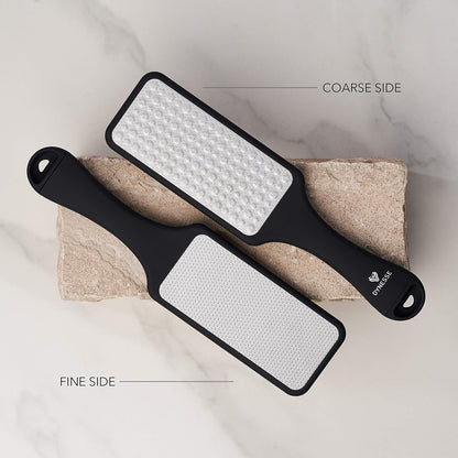 Foot File. Best Premium Pedicure Foot Rasp and Callus Remover. 3-in-1 Tool. Removes Hard Skin. No Risk of Injury. Stainless Steel. Ergonomic Handle. Washable. Works on Both Wet and Dry Feet.