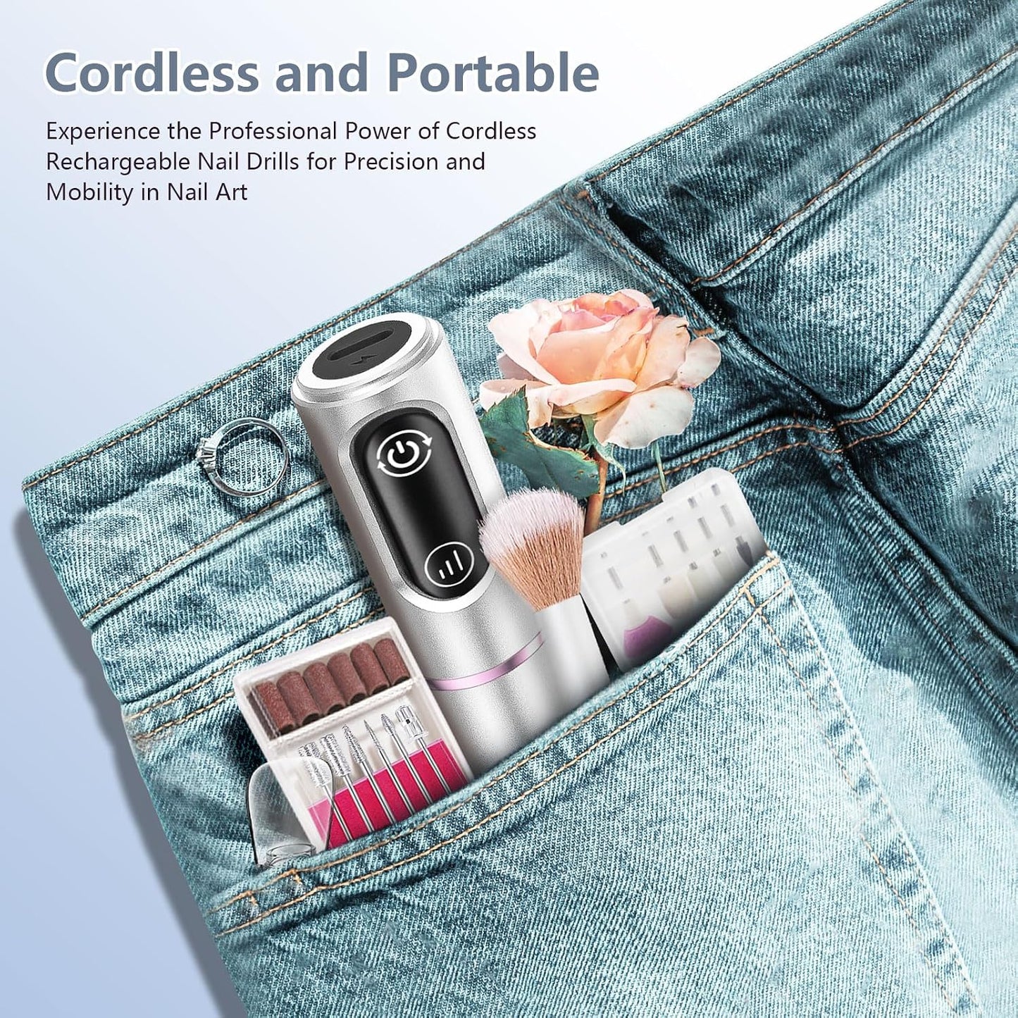 TUOBEO Cordless Nail Drill Electric Nail File Kit, Rechargeable Efile Set, Portable Acrylic Gel Nail Polish Remover Machine, Pedicure Manicure Tool, 11 Bits, 56 Sanding Bands, Salon Home, Purple