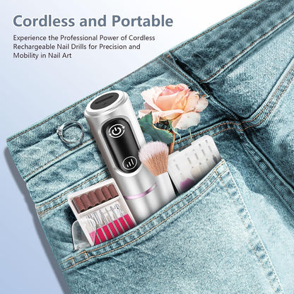 TUOBEO Cordless Nail Drill Electric Nail File Kit, Rechargeable Efile Set, Portable Acrylic Gel Nail Polish Remover Machine, Pedicure Manicure Tool, 11 Bits, 56 Sanding Bands, Salon Home, Purple