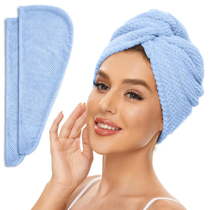 SimpleField 2 Pack Microfiber Hair Towel Wrap for Women, Anti Frizz Quick Drying Hair Turban for All Hair Style, Absorbent and Lightweight (Beige)