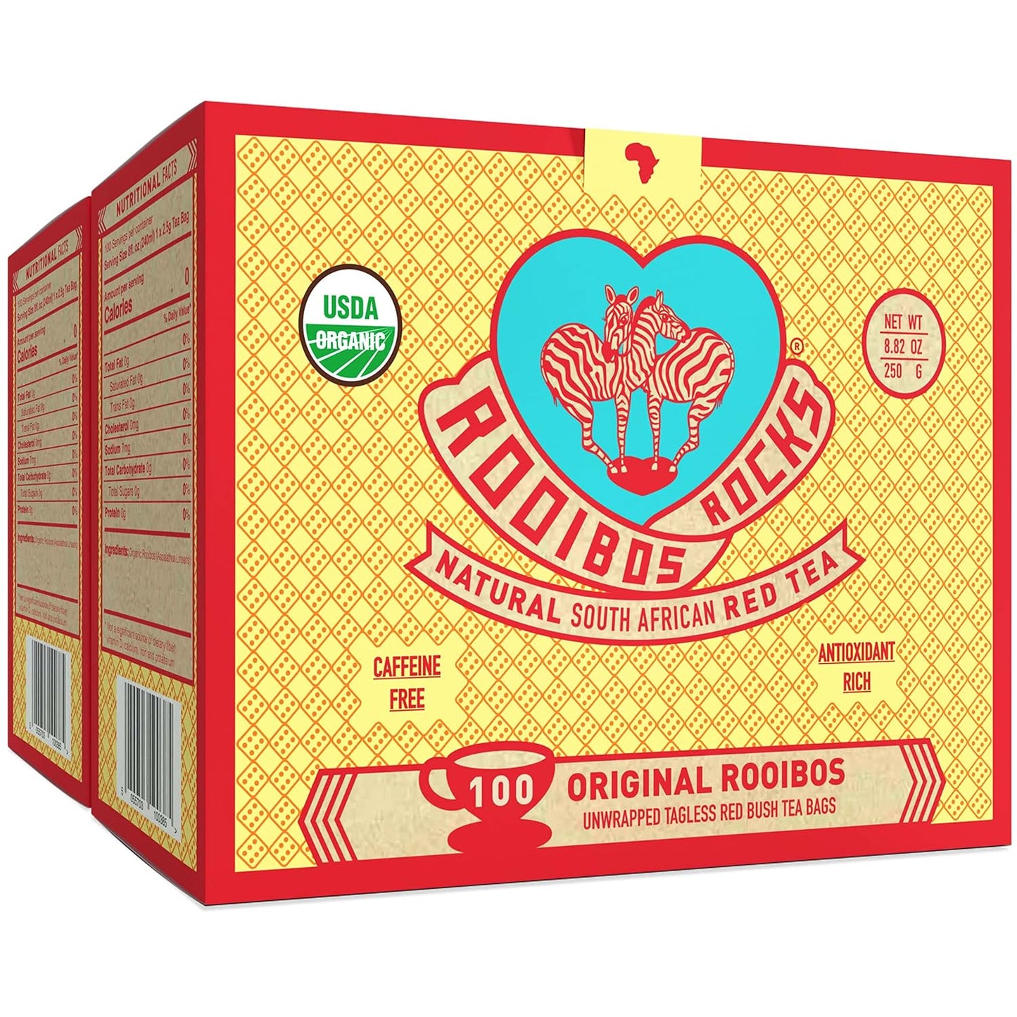 Caffeine Free Organic Rooibos Tea Bags 80 - Naturally Sweet Herbal Tea Safe for Kids & Pregnant Women – Low Tannin Premium South African Tea Red Tea - Sustainably & Ethically Farmed Red Rooibos Tea