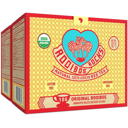 Caffeine Free Organic Rooibos Tea Bags 80 - Naturally Sweet Herbal Tea Safe for Kids & Pregnant Women – Low Tannin Premium South African Tea Red Tea - Sustainably & Ethically Farmed Red Rooibos Tea