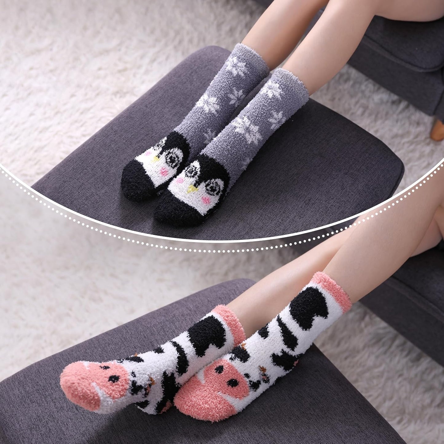 LINEMIN Womens Fuzzy Socks Cozy Fluffy Winter Warm Slipper Socks Microfiber Soft Home Sleeping Socks