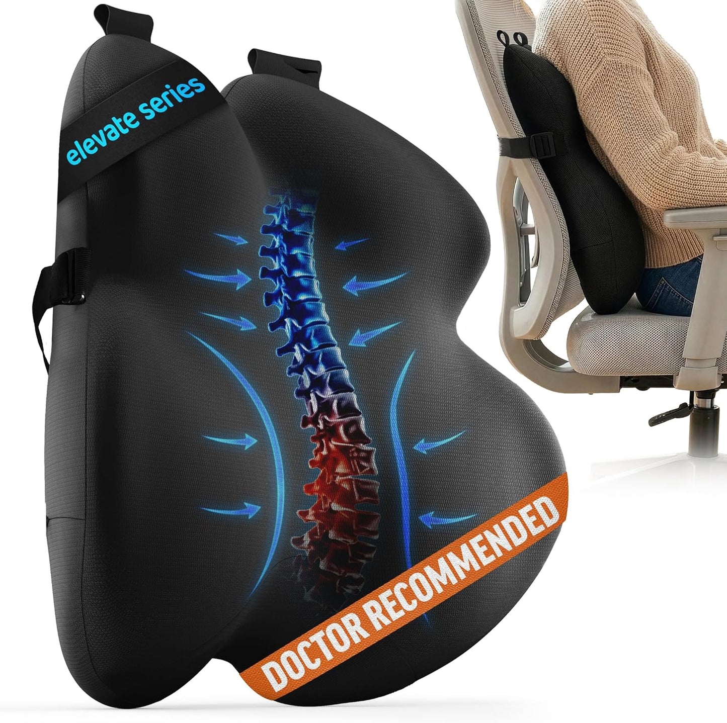 Everlasting Comfort Lumbar Support Pillow for Office Chair - Memory Foam Back Cushion for Car Seat - Promotes Better Posture, Back Pain Relief - Ideal Gaming and Desk Chairs Work and Home Essentials