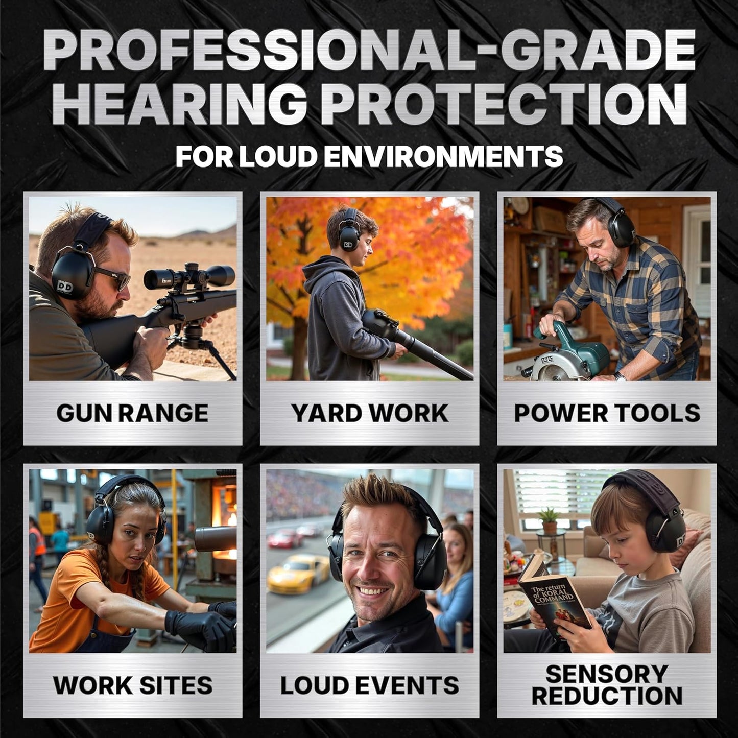 DECIBEL DEFENSE Professional Safety Ear Muffs 37dB NRR - The HIGHEST Rated & MOST COMFORTABLE Ear Protection for Shooting & Industrial Use - THE BEST HEARING PROTECTION...GUARANTEED (BLACK)