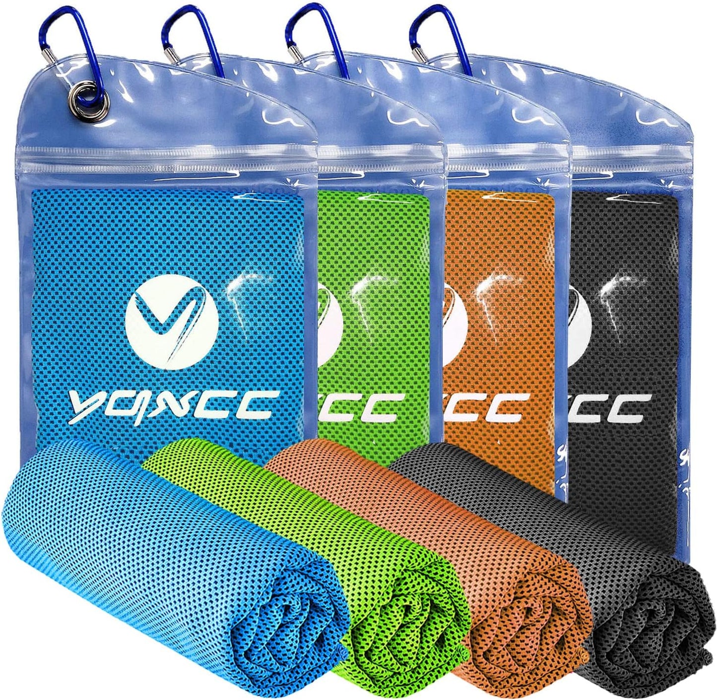 YQXCC 4 Pack Cooling Towels (47"x12"), Ice Cool Neck Towel, Soft Breathable Microfiber for Yoga, Golf, Gym, Running, Camping & Hot Weather