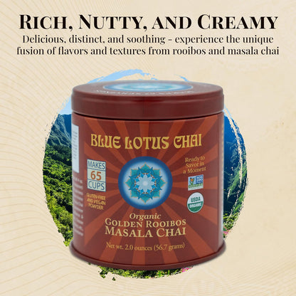 Blue Lotus Chai - Golden Masala Flavor Chai - Makes 100 Cups - 3 Ounce Masala Spiced Chai Powder with Organic Spices - Instant Indian Tea No Steeping - No Gluten
