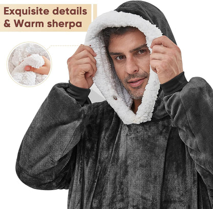 yescool Wearable Blanket Hoodie, Flannel Sherpa Fleece Blanket Sweatshirt for Adults Women Men,One Size Fits All - Colors A
