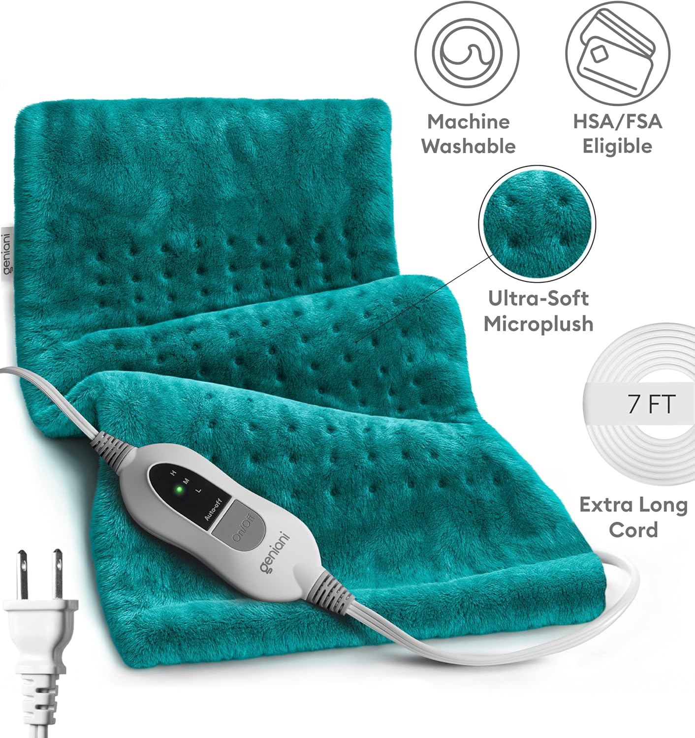 GENIANI Electric Heating Pad for Back Pain & Cramps Relief, Electric Throw, Self Care Gifts for Women, Heating Pad for Neck & Shoulder, Machine Washable Microplush, Auto Shut Off (12"x24", Tabby Gray)