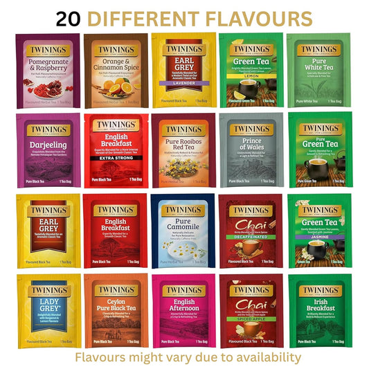 Twinings Tea Bag Sampler, Assortment Variety Pack (20 Count), 20 Unique Flavours for Tea Lovers: Women, Men, Couples, Family, Friends, Coworkers
