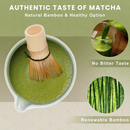 Matcha Whisk Set, Ceramic Matcha Set Includes Matcha Bowl, Matcha Whisk (Chasen) and Holder, Sifter, Bamboo Scoop & Spoon - 6 Pcs Matcha Kit for Matcha Lovers White