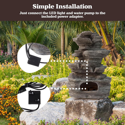 Pure Garden Tabletop Cascading Rock Waterfall Fountain with Lights, Gray