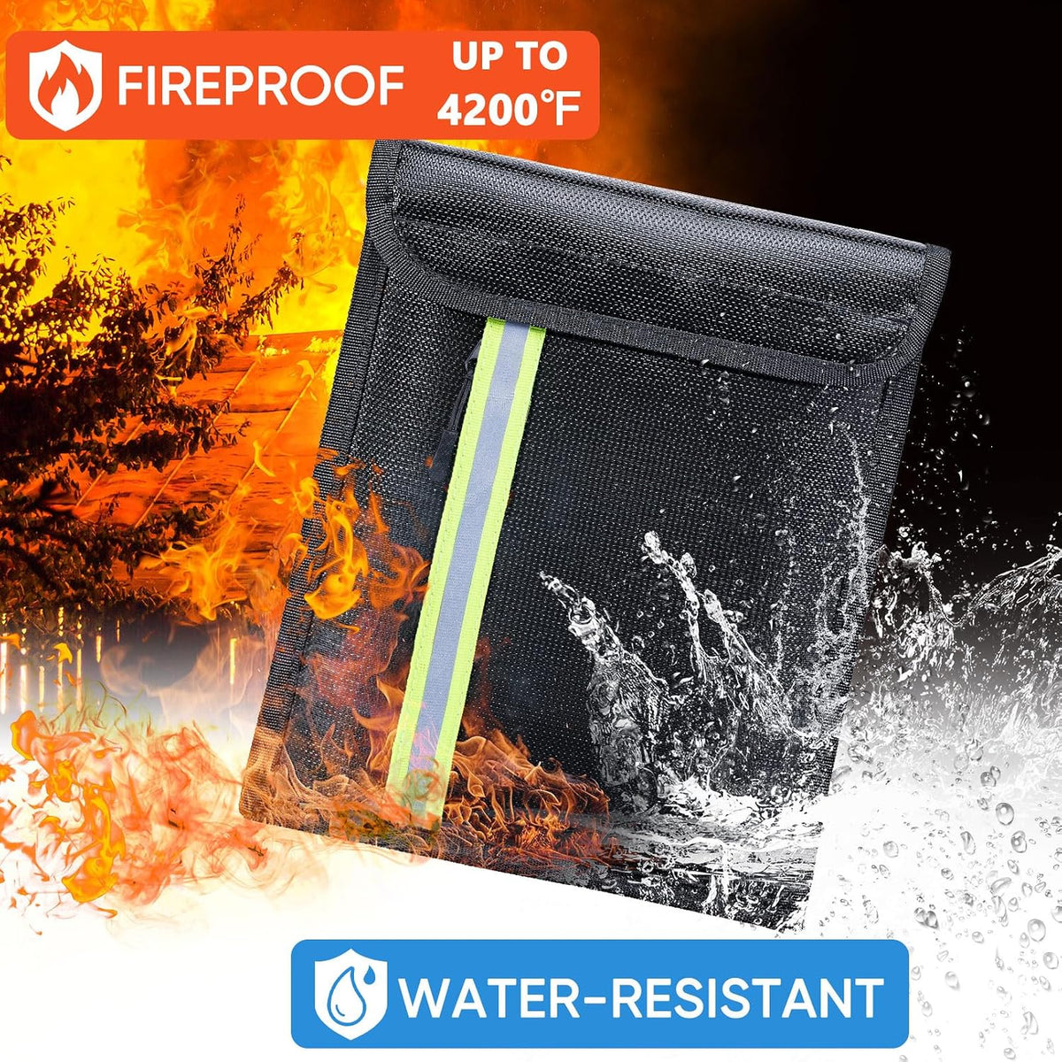 Fireproof Document Bag – 3 Pack (15" x 11", 13" x 9.7", 10.5" x 8") Fireproof & Water- proof Document Organizer | Document Holder with Zipper Secure for Cash, Passports, Check& More