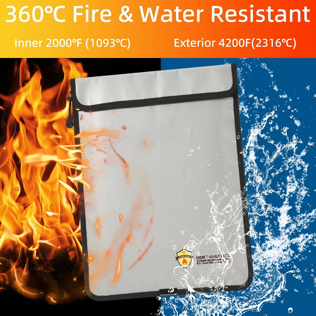 3 Pcs Fireproof Waterproof Document Bag(2000℉), Fire and Water Resistant Safe Zipper Storage Organizer Pouch for A4 A5 Documents Holder, Cash, Passport, Tablet, Laptop, File, Jewelry,(Black)