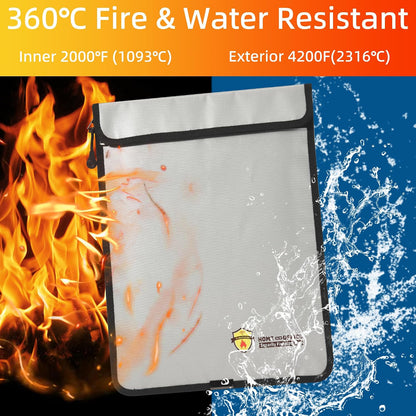 3 Pcs Fireproof Waterproof Document Bag(2000℉), Fire and Water Resistant Safe Zipper Storage Organizer Pouch for A4 A5 Documents Holder, Cash, Passport, Tablet, Laptop, File, Jewelry,(Black)