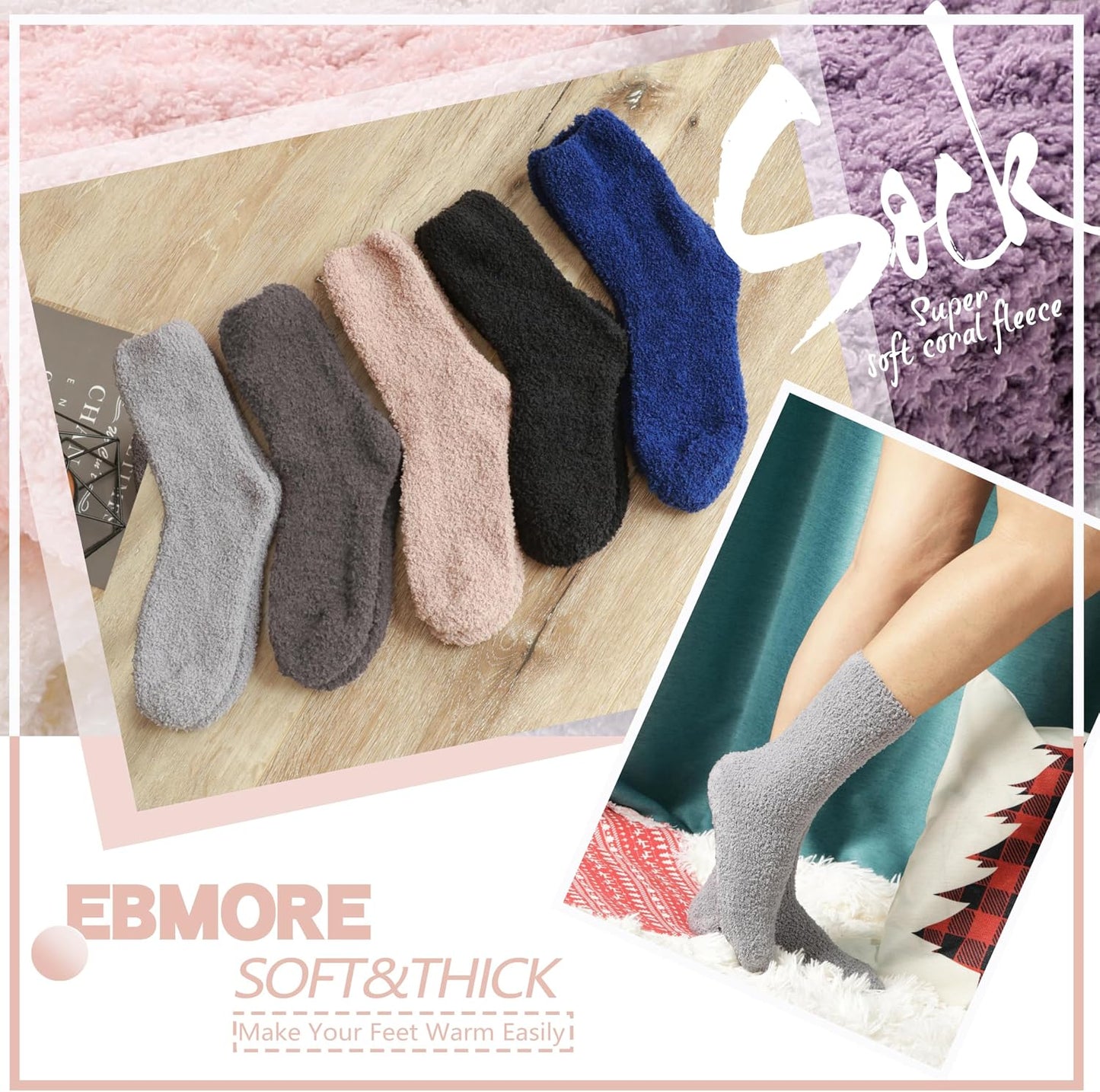 EBMORE Womens Fuzzy Socks Slipper Fluffy Cozy Comfy Cabin Plush Warm Winter Sleep Home Soft Socks