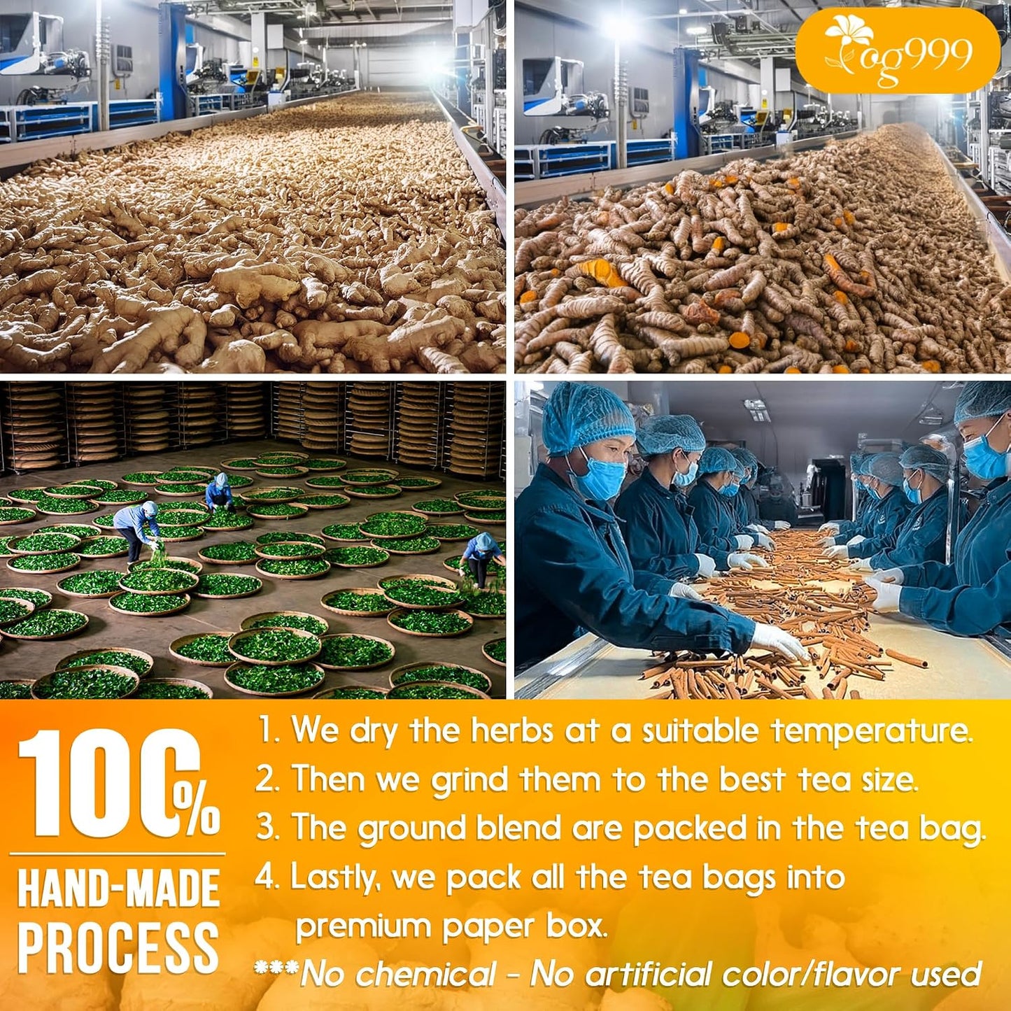 120 Bags Premium Turmeric Ginger Cinnamon Tea, Improve Digestion, Support Brain, Weight, Skin and Sleep, Eco-Conscious Tea Bags and Premium Natural Ingredients. Turmeric Ginger Herbal Tea. No Sugar, No Caffeine, No Gluten, Vegan.